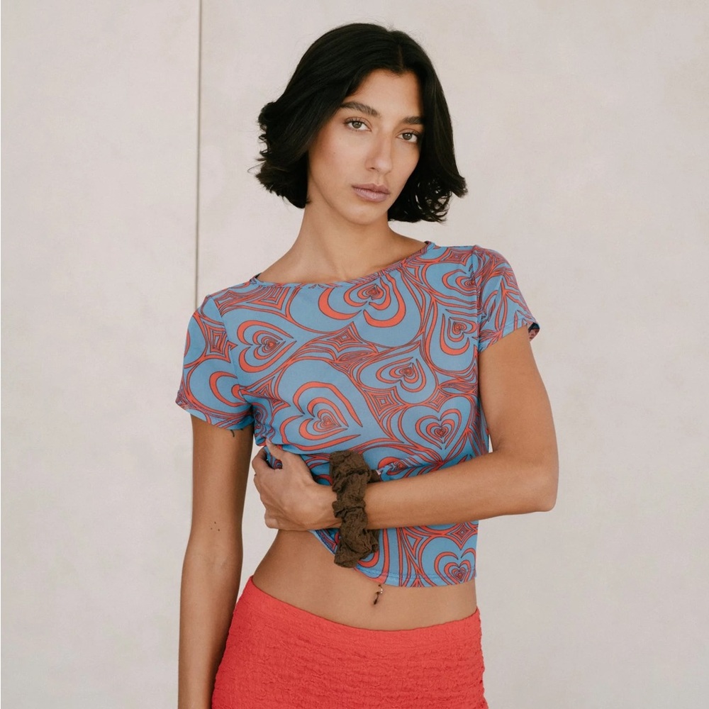 LISA SAYS GAH Alex wild hearts recycled mesh crop top